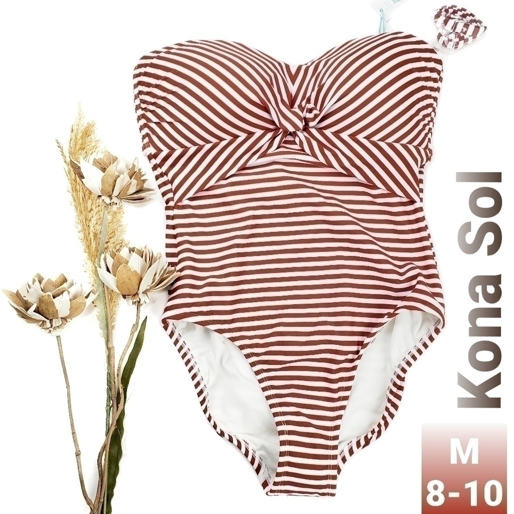 NEW Kona Sol Red White Stripe Strapless 1pc M 8-10